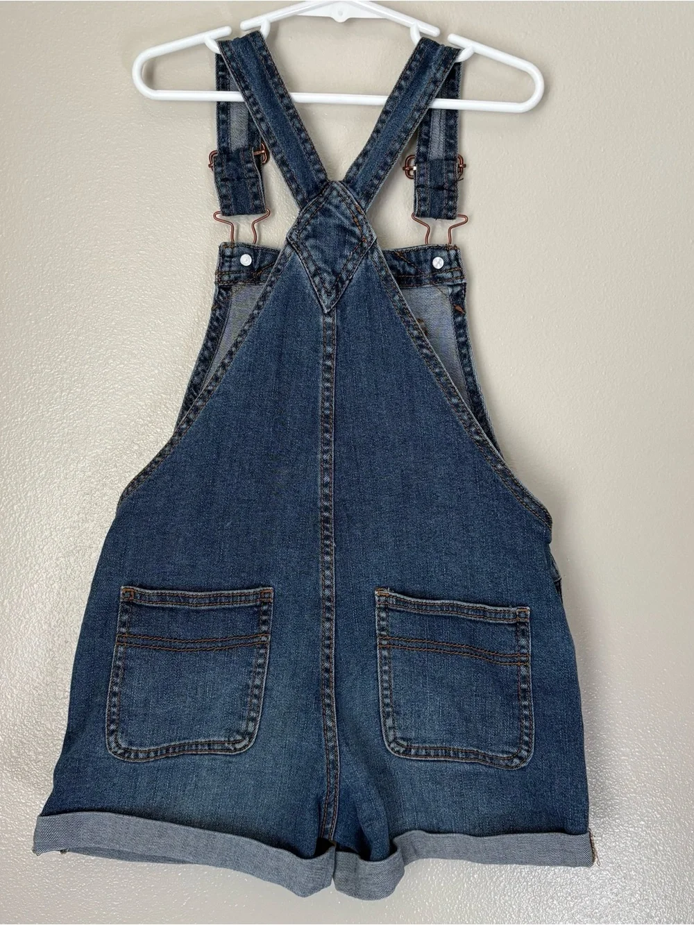 Jordache Dark Blue Denim Short Overalls with Rolled Cuffs
